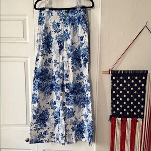 Anthropologie Blue and White Floral Pants